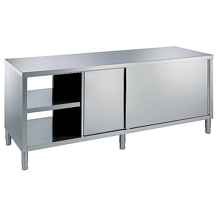 Preparazione Statica Standard<br>Tavolo armadiato passante con 1 ripiano e 4 porte scorrevoli, da 1600 mm