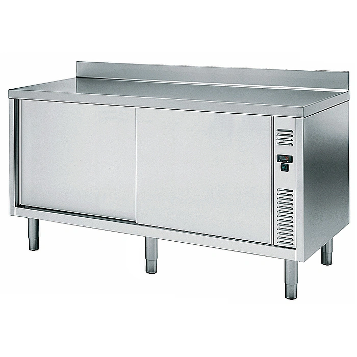 Preparazione Statica Standard<br>Tavolo armadiato caldo, ventilato, con alzatina, 1 ripiano e 2 porte scorrevoli, da 2000 mm
