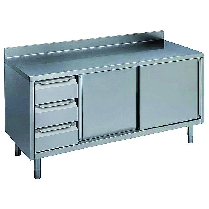 Preparazione Statica Standard<br>Tavolo con alzatina 3 cassetti lato sinistro e 2 porte scorrevoli, 1600mm