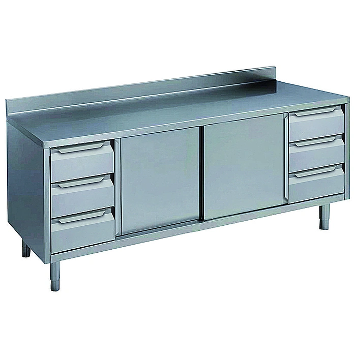 Preparazione Statica Standard<br>Tavolo con alzatina 3+3 cassetti e 2 porte scorrevoli, 2000mm