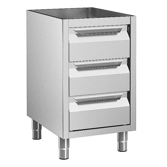 Preparazione Statica Standard<br>Vano armadiato senza top con 3 cassetti GN 1/1, 500 mm