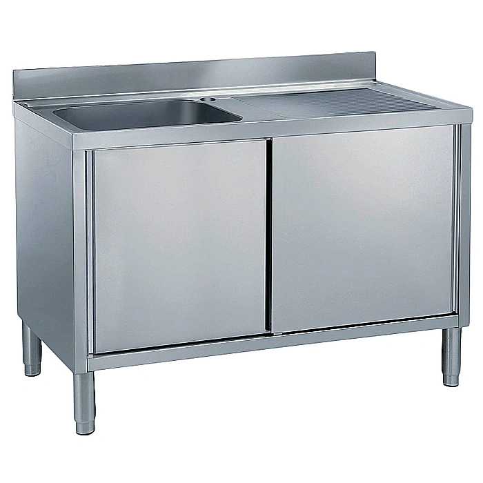 Preparazione Statica Standard<br>Lavatoio armadiato, 1 vasca, gocciolatoio destro e 2 porte scorrevoli, da 1400 mm