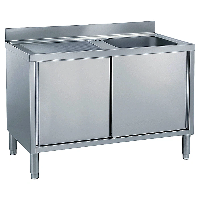 Preparazione Statica Standard<br>Lavatoio armadiato 1 vasca, gocciolatoio sinistro e 2 porte scorrevoli, da 1400 mm