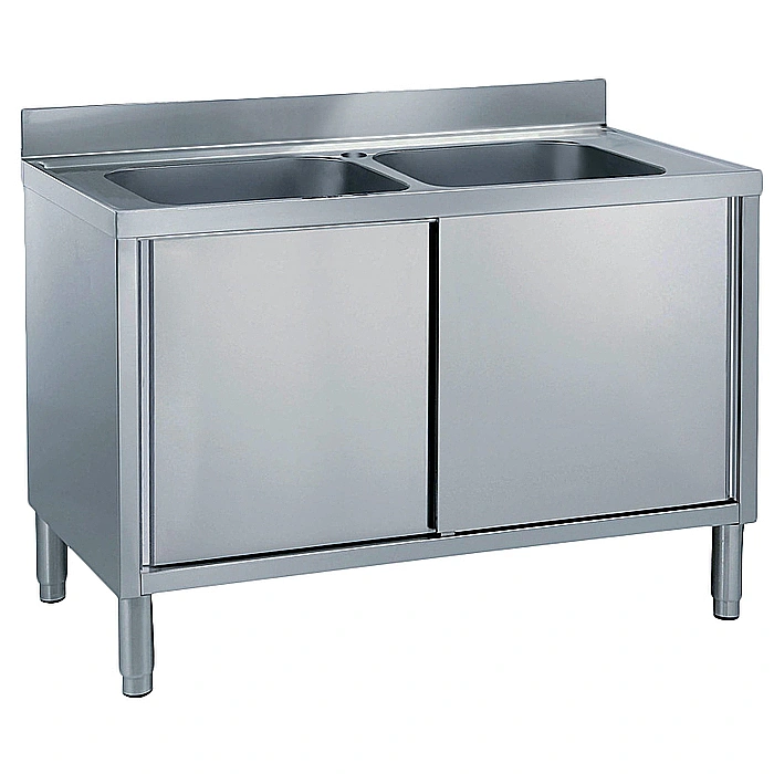Preparazione Statica Standard<br>Lavatoio armadiato 2 vasche e 2 porte scorrevoli, da 1400 mm