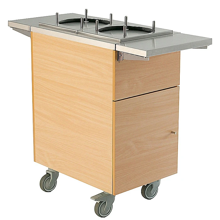 Självbetjäning<br>Buffé- & serveringsdisk Flexi, Tallriksdispenser, 2st varm, 260mm i boklaminat