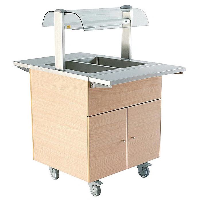 Självbetjäning<br>Buffé- & serveringsdisk Flexi, Varm enhet m Vattenbad 2GN 750mm boklaminat