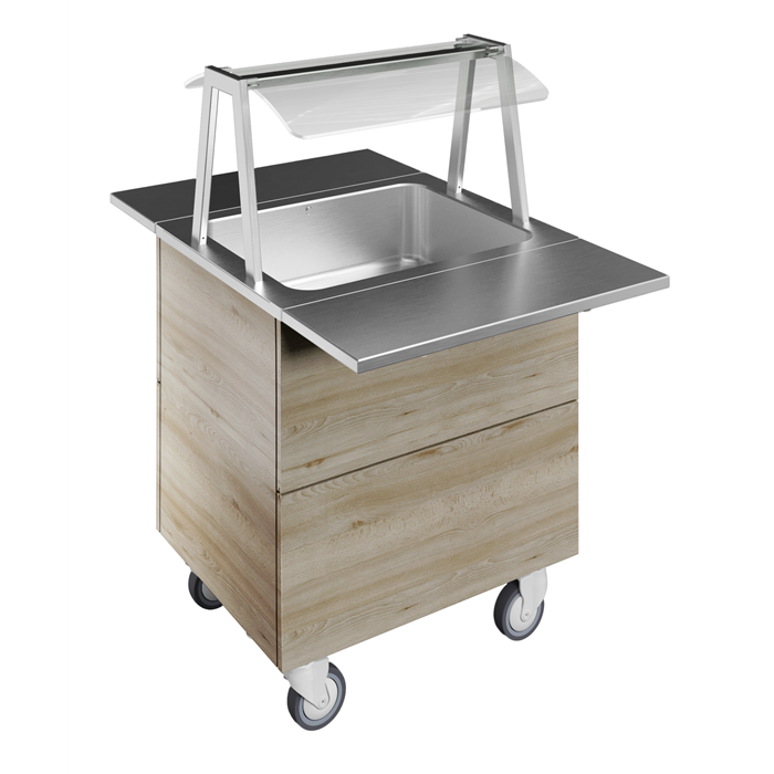 Idea<br>Bain-marie, one well (2GN) with wheels H=900mm, overshelf with LED lights
