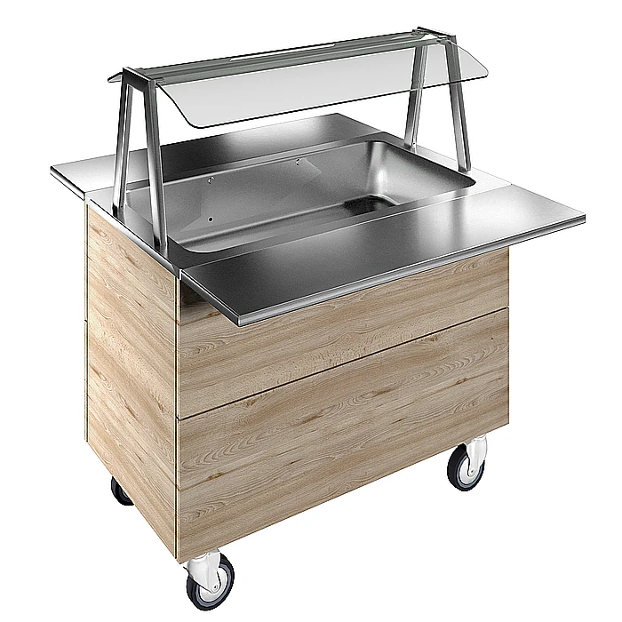 Flexy Compact<br>Vasca refrigerata su base armadiata, statica, per 3 bacinelle GN con ruote, luci LED, H=900mm
