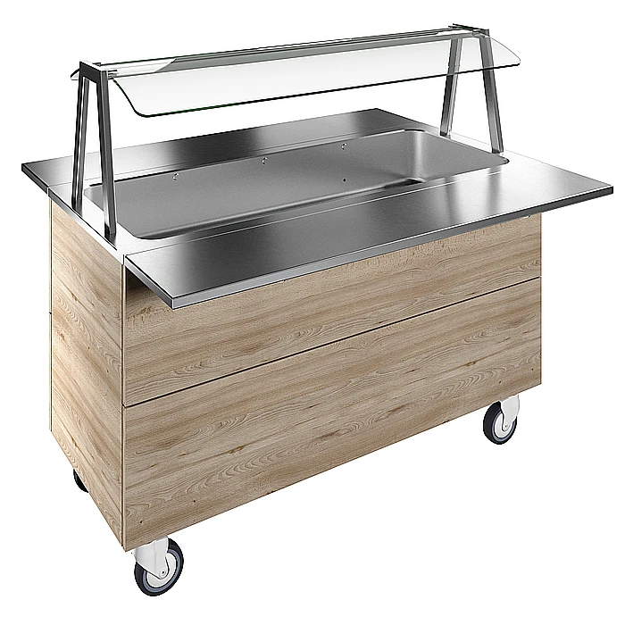 Idea<br>Vasca refrigerata su base armadiata, statica, per 4 bacinelle GN con ruote, luci LED, H=900mm