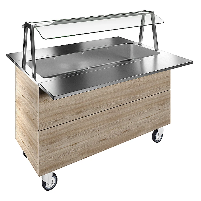 Idea<br>Vasca refrigerata su base armadiata, statica con ventola, per 4 bacinelle GN con ruote, H=900mm