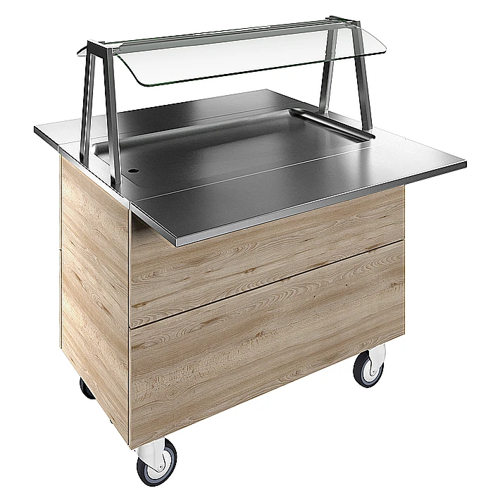 Idea<br>Piano refrigerato in acciaio inox su base armadiata per 3 bacinelle GN con ruote, luci LED, H=900mm