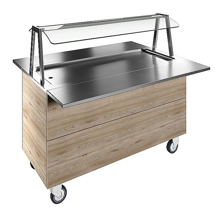 Idea<br>Piano refrigerato in acciaio inox su base armadiata per 4 bacinelle GN con ruote, luci LED, H=900mm