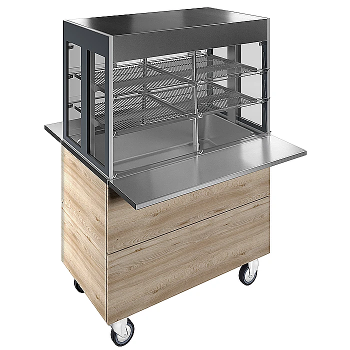 Idea<br>Vasca refrigerata su base armadiata con vetrina refrigerata, compatta, capacità 3 bacinelle GN