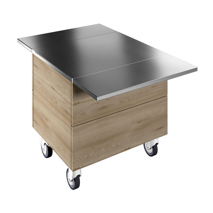 Idea<br>Ambient unit on cupboard (2 GN) with wheels and two stainless steel tray sliders, H=750mm
