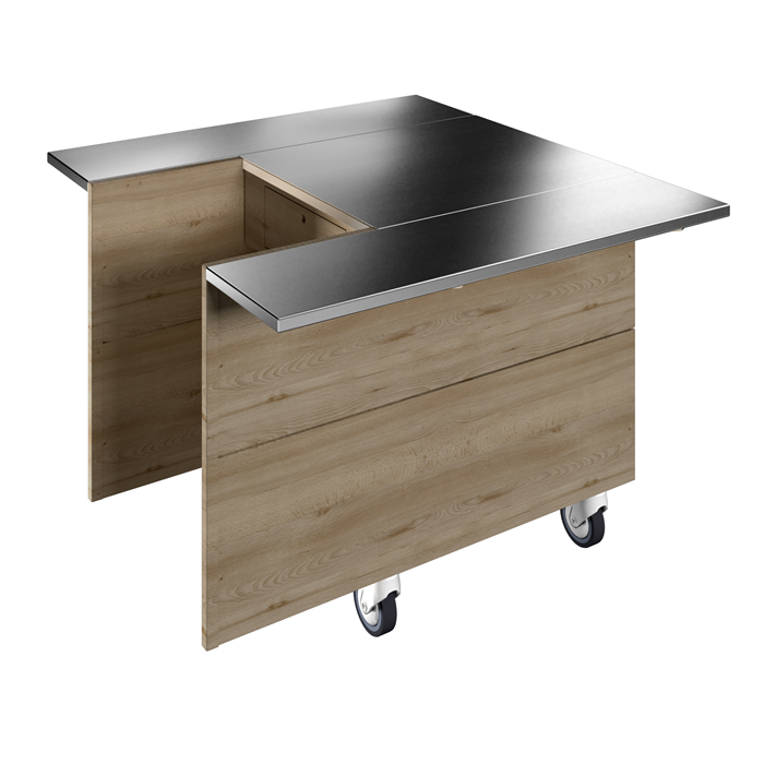 Idea<br>Cashier unit with wheels and two stainless steel tray sliders, H=900mm