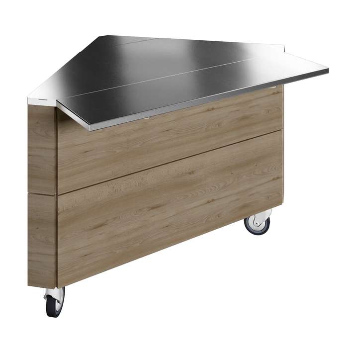 Idea<br>Elemento angolare (90 gradi) con ruote e due scorrivassoi in acciaio inox, H=900mm