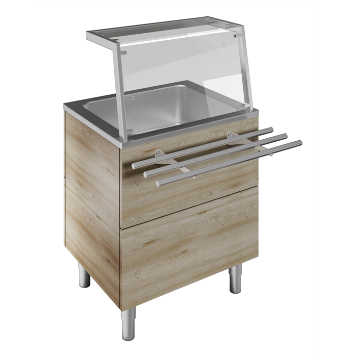Idea<br>Bain-marie air ventilated, one well (2GN) H=900mm, overshelf with LED lights