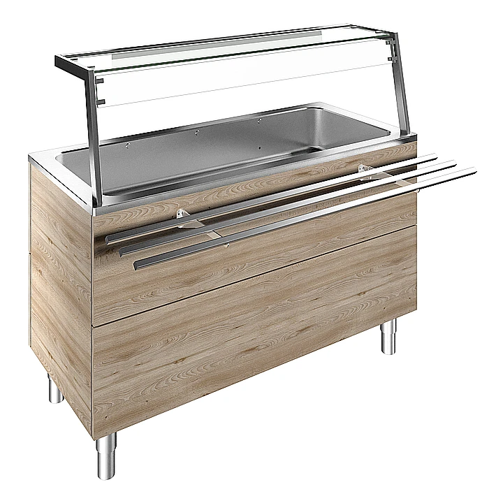 Idea<br>Vasca refrigerata su base armadiata, statica, per 4 GN, con sovrastruttura luci LED, H=900mm