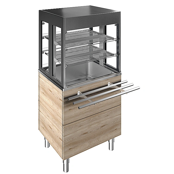 Idea<br>Vasca refrigerata su base armadiata con vetrina refrigerata, compatta, per 2 GN, H=900mm
