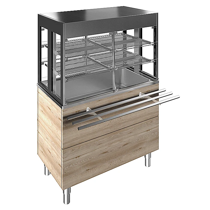 Flexy Compact<br>Vasca refrigerata su base armadiata con vetrina refrigerata, compatta, 3 GN, luci LED, H=900mm