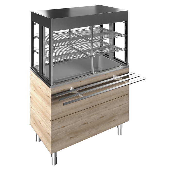 Idea<br>Vasca refrigerata su base armadiata con vetrina refrigerata, compatta, per 3 GN, H=900mm