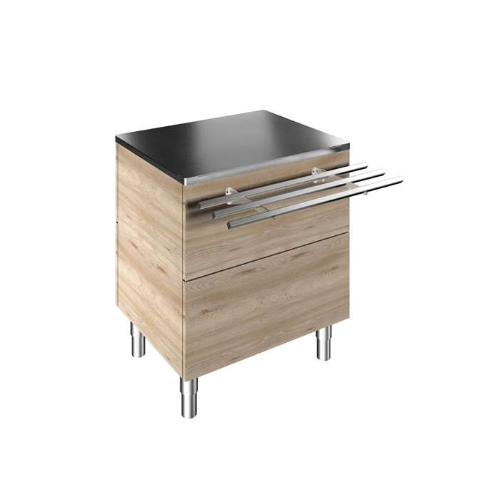 Idea<br>Elemento neutro su base armadiata per 1 bacinella GN, con scorrivassoio in tubo inox, H=900mm