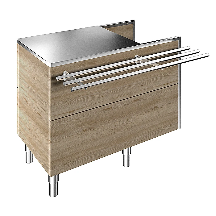 Flexy Compact<br>Elemento cassa con scorrivassoio in tubo inox lato cliente, H=900mm