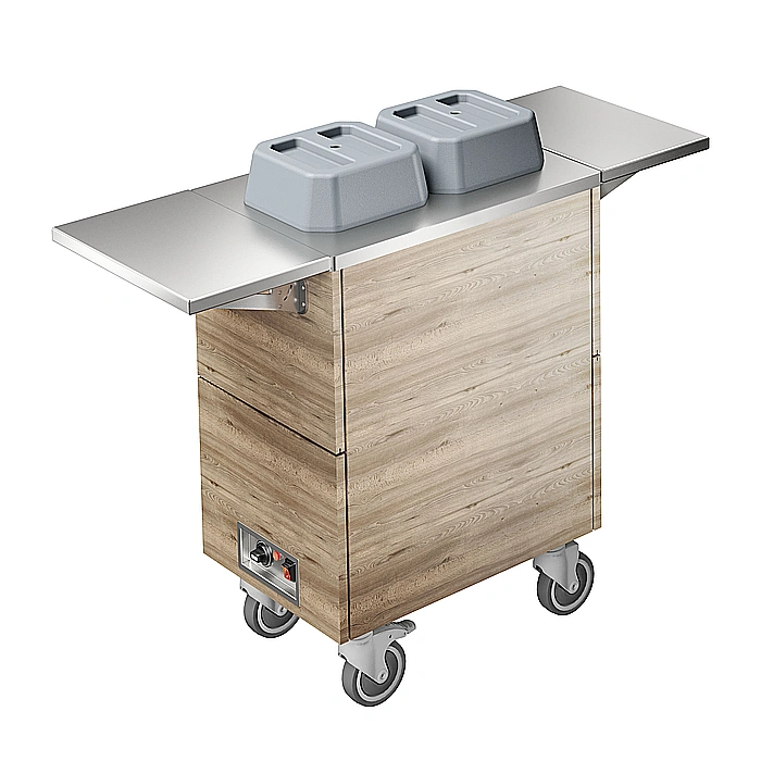 Flexy Compact<br>Carrello distributore piatti a due cilindri, riscaldati, diametro piatto 180-250 mm, h=900 mm, con scorrivassoio su entrambi i lati