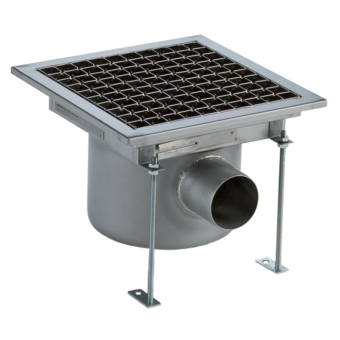 Floor Drains and Collecting Tanks<br>Floor Drain with Stainless Steel Grate - Horizontal outlet 300x300 mm