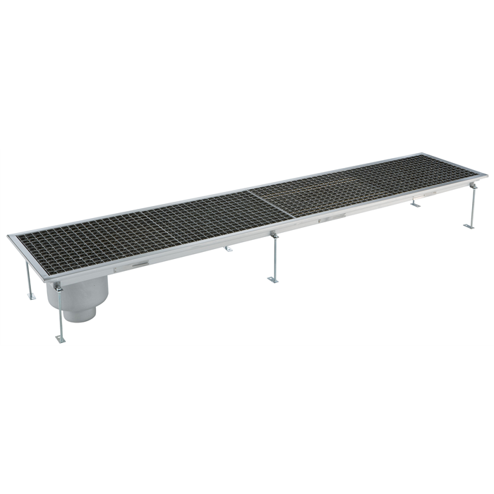 Pilette e vasche a pavimento<br>Vasca a pavimento AISI 304 sifone laterale - scarico verticale 400x2300 mm