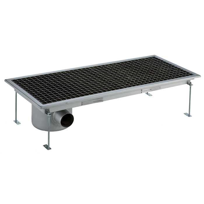 Floor Drains and Collecting Tanks<br>Floor Drain with Stainless Steel Grate and Side Drain - Horizontal outlet 400x950 mm