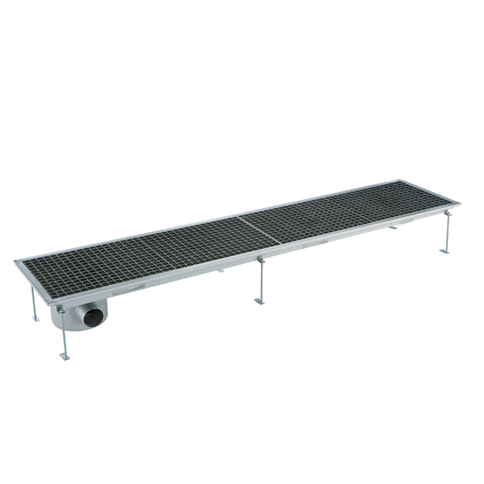 Floor Drains and Collecting Tanks<br>Floor Drain with Stainless Steel Grate and Side Drain - Horizontal outlet 400x1850 mm