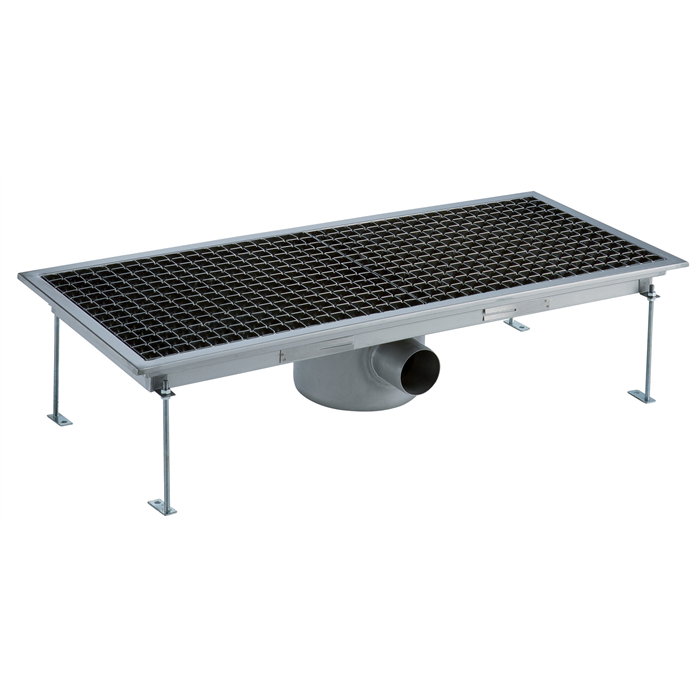 Floor Drains and Collecting Tanks<br>Floor Drain with Stainless Steel Grate and Central Drain - Horizontal outlet 400x1400 mm