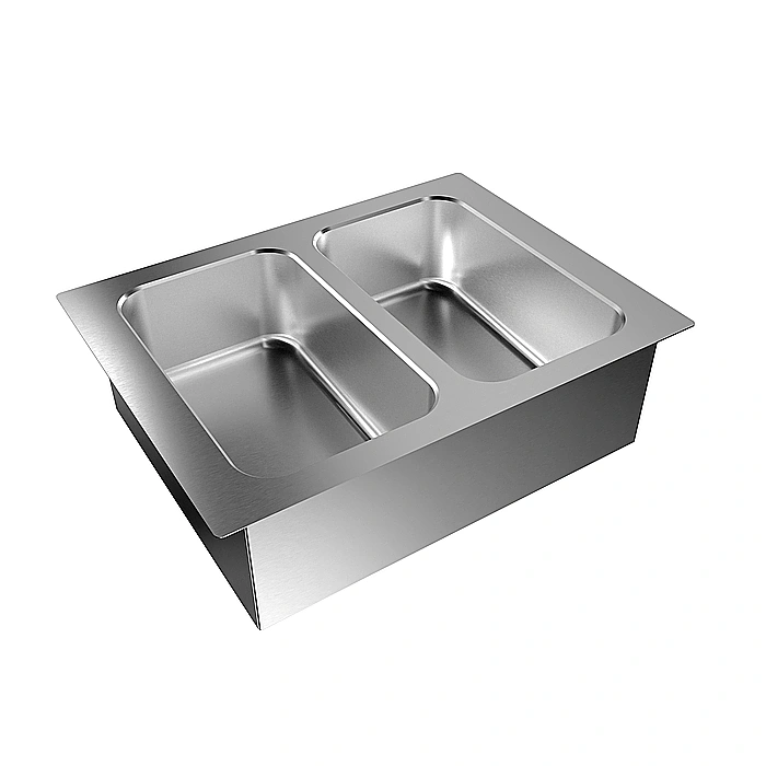 Drop-in<br>Bagnomaria da incasso, ad acqua, con due vasche per 2 bacinelle GN