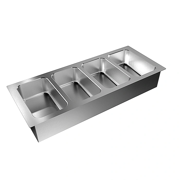 Drop-in<br>Bagnomaria da incasso, ad acqua, con quattro vasche per 4 bacinelle GN