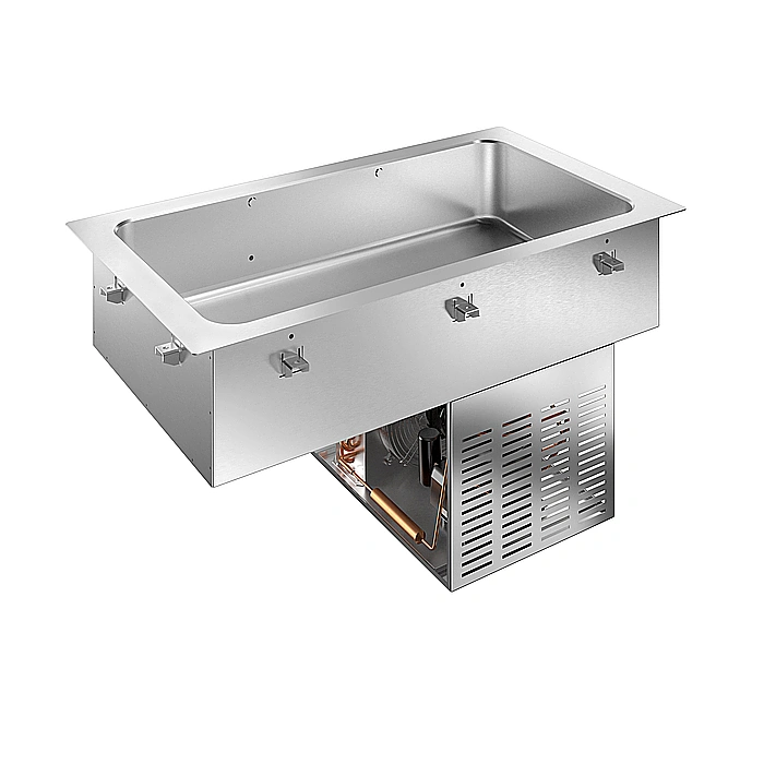 Drop-in<br>Vasca refrigerata da incasso statica per 3 bacinelle GN