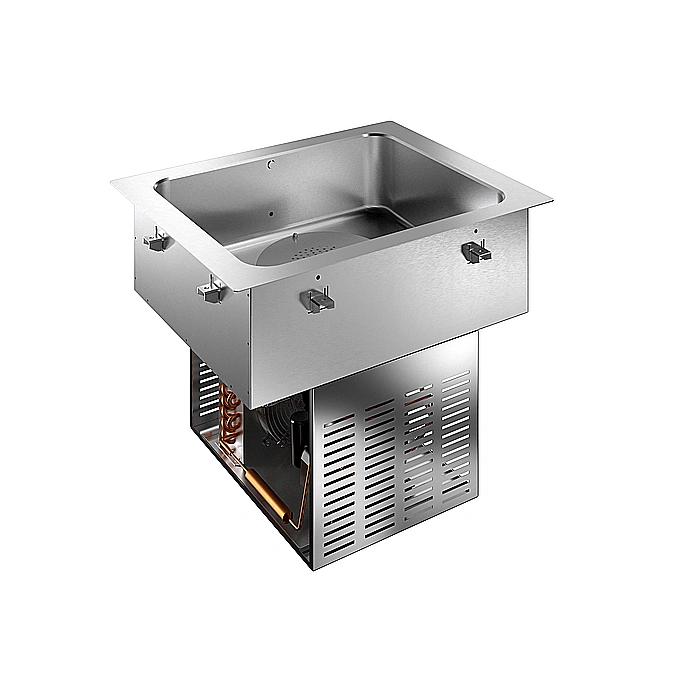 Drop-in<br>Vasca refrigerata da incasso statica con ventola per 2 bacinelle GN
