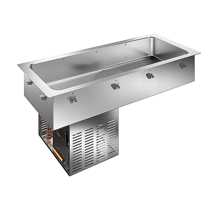 Drop-in<br>Vasca refrigerata da incasso statica con ventola per 4 bacinelle GN