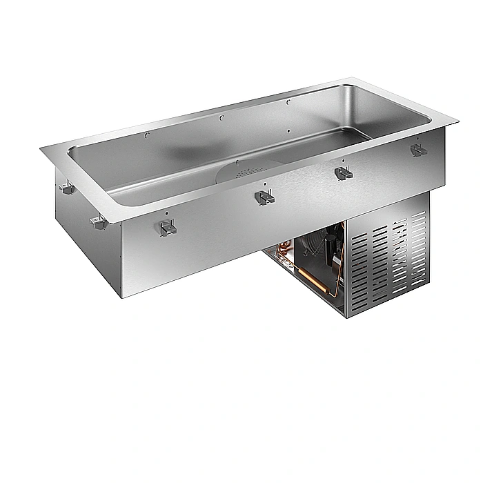 Drop-in<br>Vasca refrigerata da incasso statica con ventola per 4 bacinelle GN