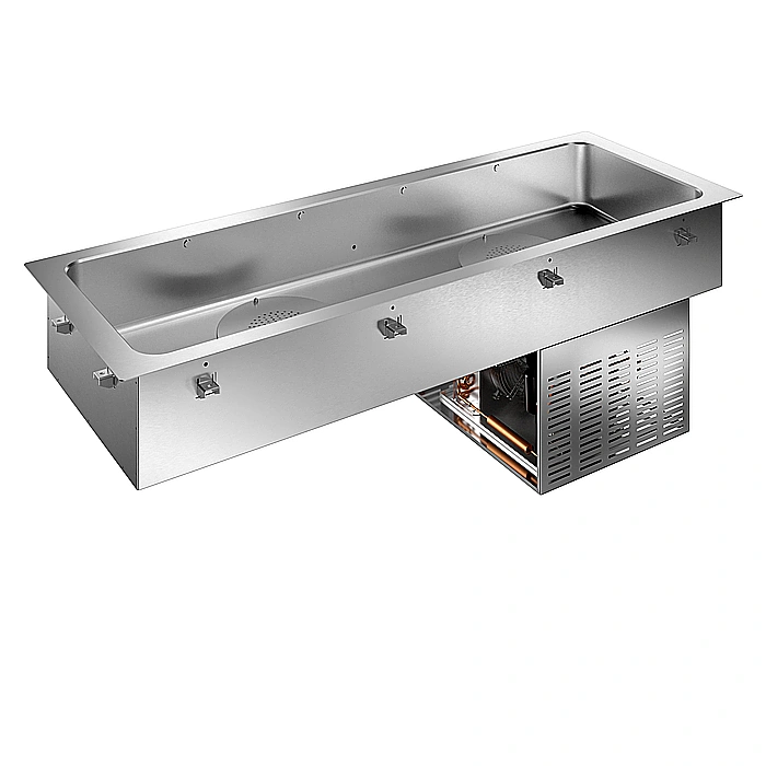 Drop-in<br>Vasca refrigerata da incasso statica con ventola per 5 bacinelle GN