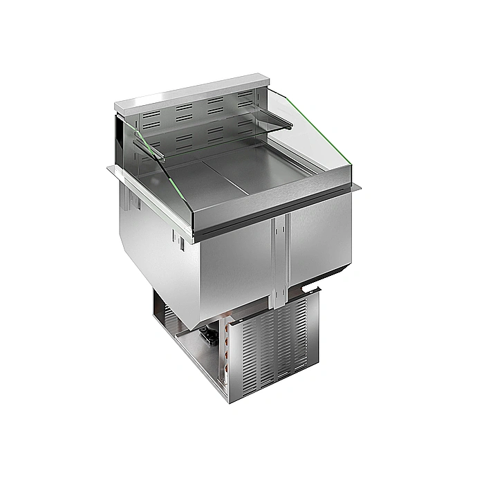 Drop-in<br>Vasca refrigerata da incasso, ventilata, con un ripiano refrigerato e un ripiano neutro, 2 GN