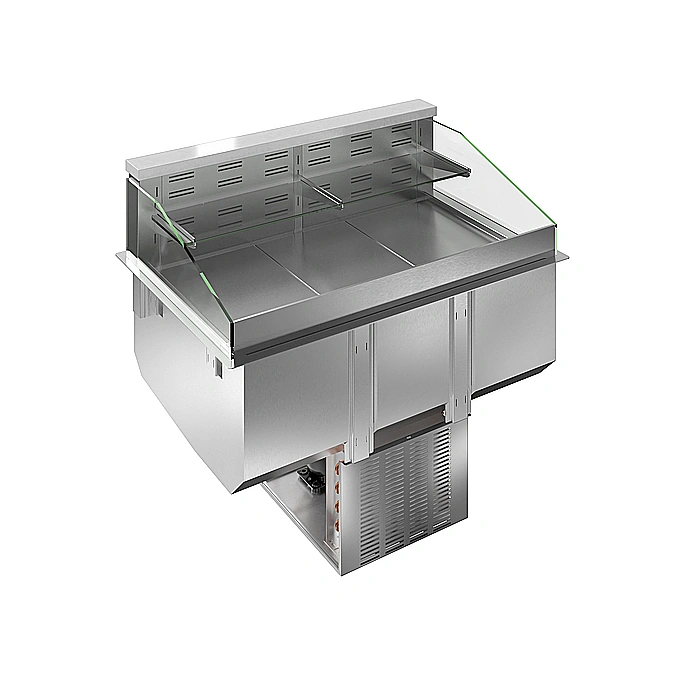 Drop-in<br>Vasca refrigerata da incasso, ventilata, con un ripiano refrigerato e un ripiano neutro, 3 GN