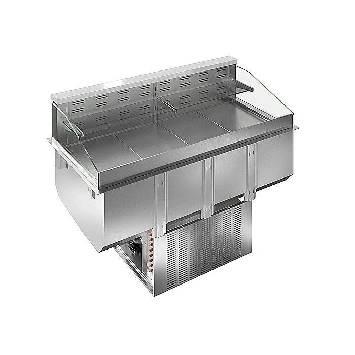 Drop-in<br>Vasca refrigerata da incasso, ventilata, con un ripiano refrigerato e un ripiano neutro, 4 GN