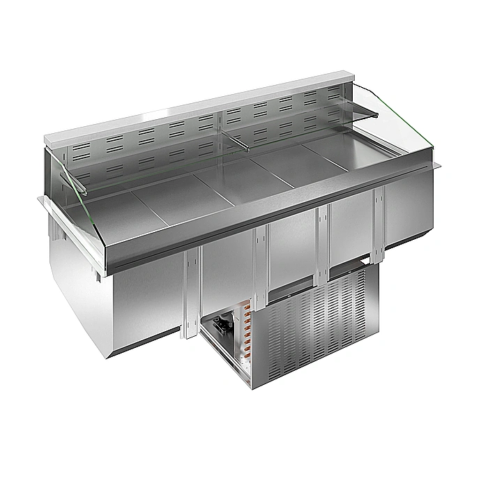 Drop-in<br>Vasca refrigerata da incasso, ventilata, con un ripiano refrigerato e un ripiano neutro, 5 GN