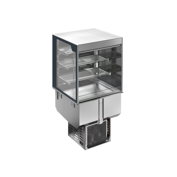 Drop-in<br>Vasca refrigerata da incasso con vetrina refrigerata squadrata per 2 bacinelle GN