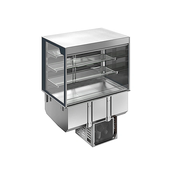 Drop-in<br>Vasca refrigerata da incasso con vetrina refrigerata squadrata per 3 bacinelle GN