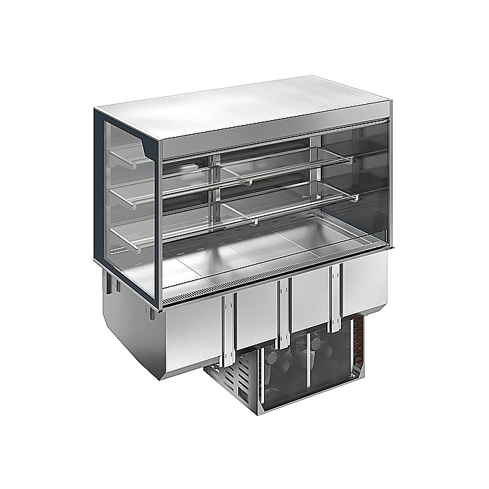 Drop-in<br>Vasca refrigerata da incasso con vetrina refrigerata squadrata per 4 bacinelle GN