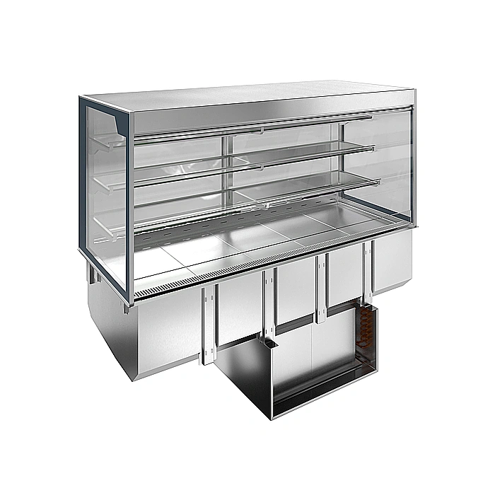 Drop-in<br>Vasca refrigerata da incasso con vetrina refrigerata squadrata per 5 bacinelle GN