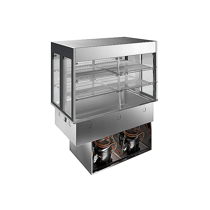 Drop-in<br>Vasca refrigerata da incasso con vetrina refrigerata, compatta, per 3 bacinelle GN