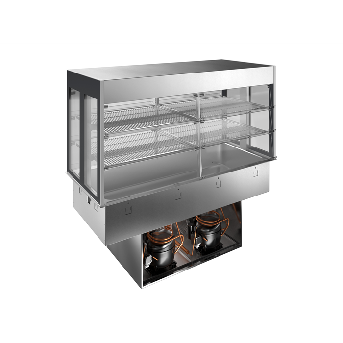 Drop-in<br>Vasca refrigerata da incasso con vetrina refrigerata, compatta, per 4 bacinelle GN